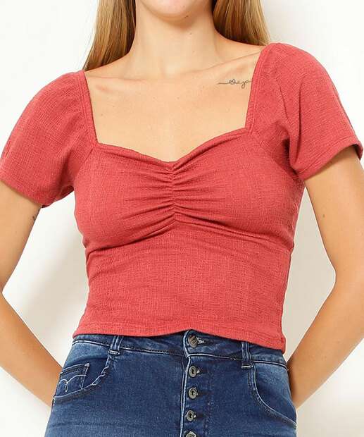 Blusa Feminina Lastex Manga Curta Marisa