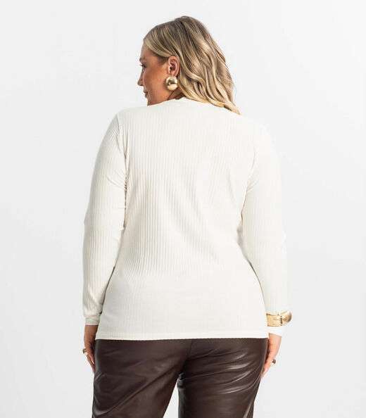 Blusa Manga Longa Ribana Canelada Secret Glam Bege