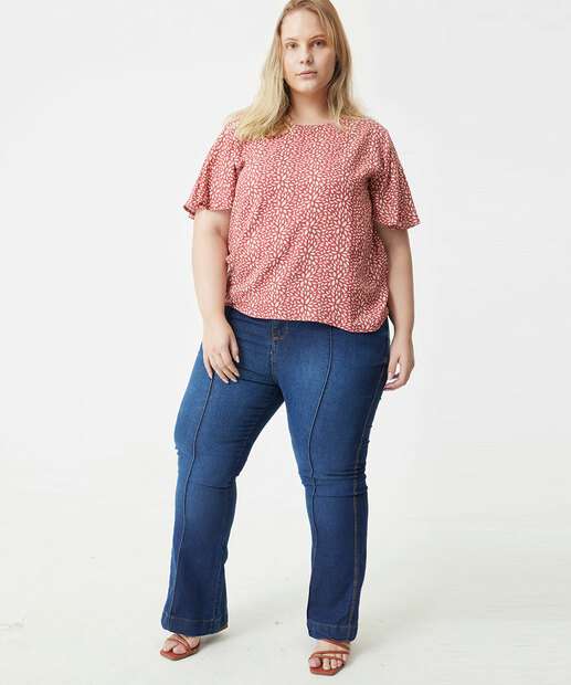 Calça Plus Size Feminina Flare Cintura Alta Bolsos