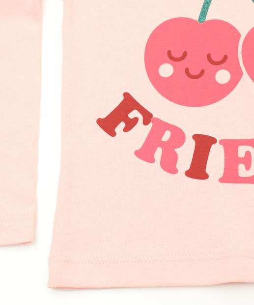 Camiseta Infantil Cerejas Manga Longa Marisa Tam 1 a 3 Rosa