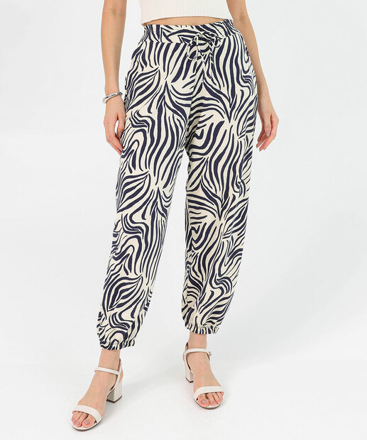 Calça Jogger Feminina Moletinho Estampada Amarração Marisa Bege