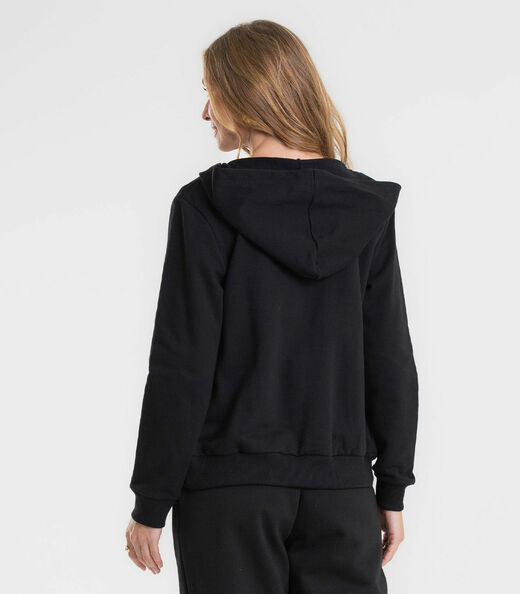 Jaqueta Feminina Básica Moletom Peluciado Rovitex Preto