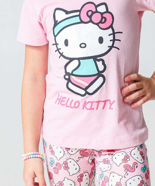 Conjunto Infantil Estampa Hello Kitty Tam 4 a 10 Rosa