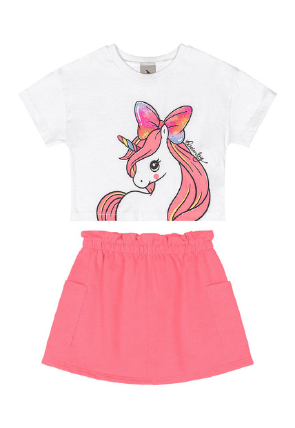 Conjunto Blusa Unicórnio Saia Quimby