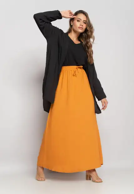 Kimono Manga Longa Viscolinho Preto Salvatore Fashion