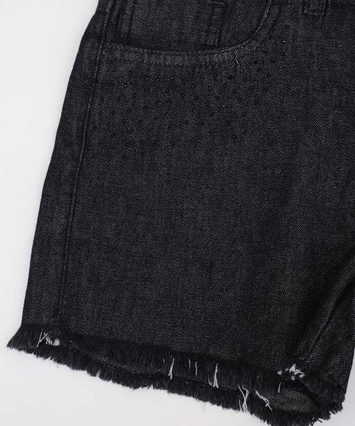 Short Juvenil Jeans Strass Tam 10 a 16 Preto