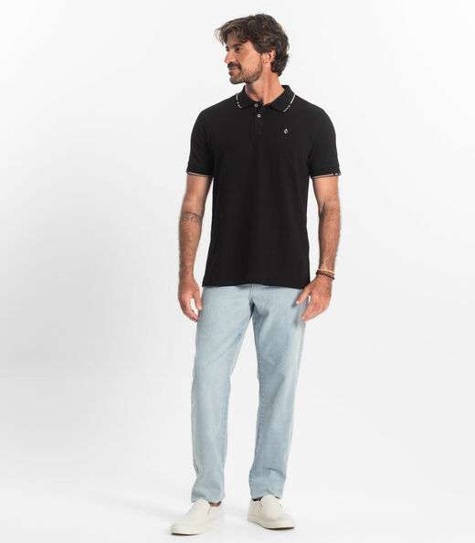 Polo Masculina Malha Favo Diametro Preto