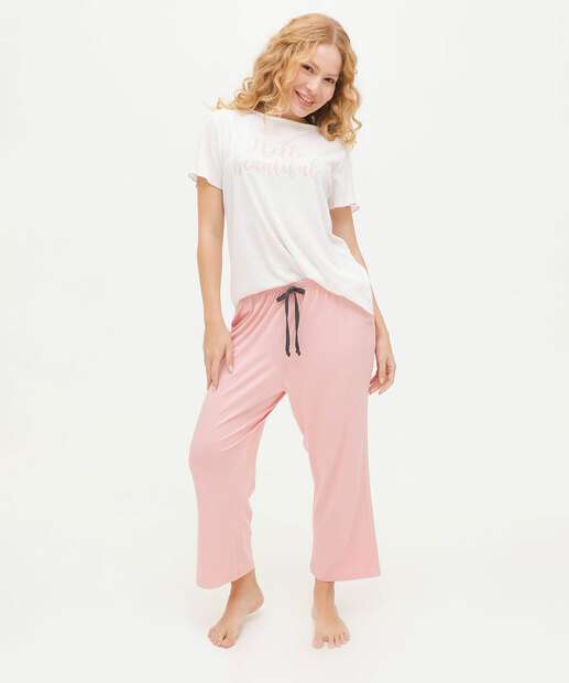Pijama Feminino Canelado Estampado Manga Curta Marisa