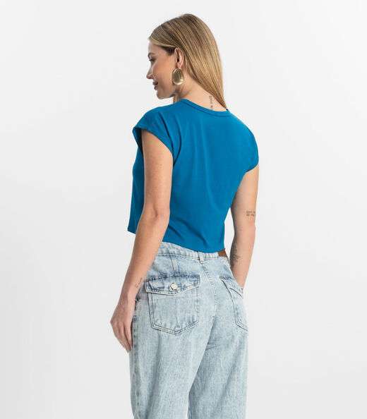 Blusa Básica Feminina Viscotorcion Rovitex Azul