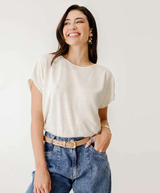 Blusa Feminina Brilho Lurex Manga Curta Marisa