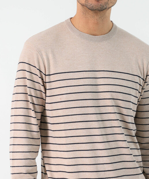 Suéter Masculino Tricô Listrado Marisa Areia