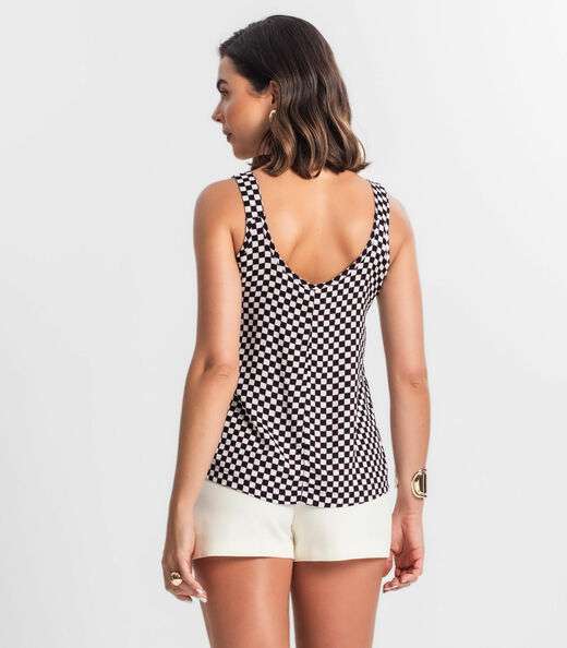 Regata Feminina Quadriculada Infinita Cor Preto