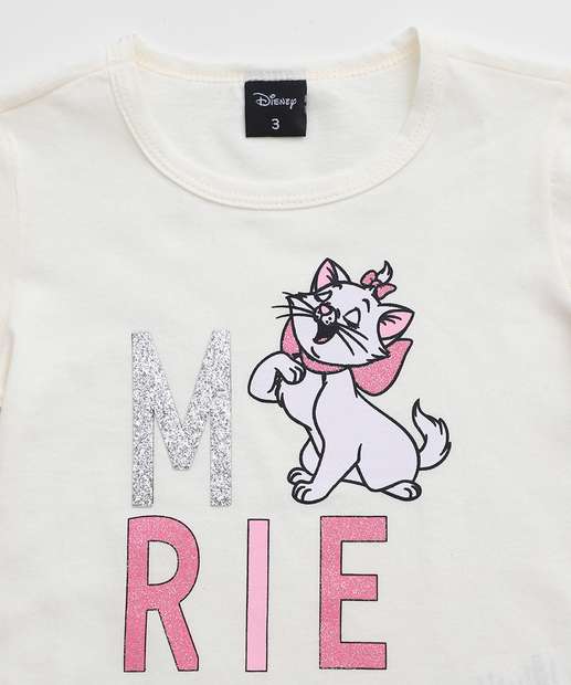 Camiseta Infantil Estampa Marie Disney Tam 1 a 3 Off White