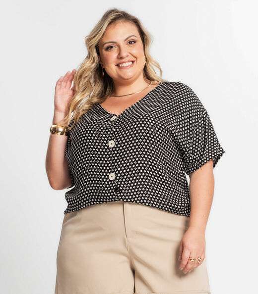 Image_Camisa Feminina Plus Size Estampada Secret Glam Preto