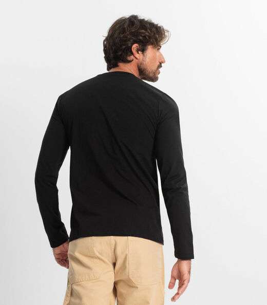 Camiseta Manga Longa Meia Malha Diametro Preto