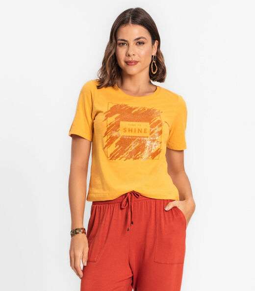 Blusa Estampada Feminina Em Meia Malha Rovitex Amarelo