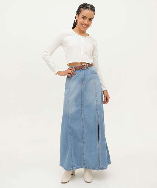 Blusa Cropped Feminina Canelada Botões Manga Longa Marisa