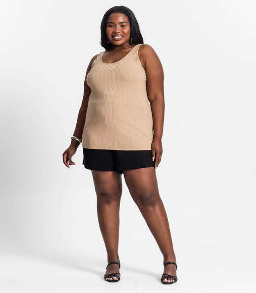 Regata Plus Size Em Ribana Canelada Secret Glam Marrom