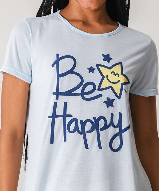 Camisola Manga Curta Estampa Frase Marisa Azul