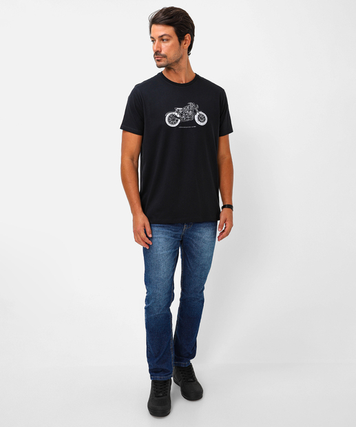 Camiseta Masculina Estampa Motocicleta Marisa Preta