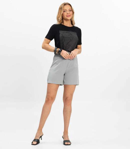 Shorts Feminino Alfaiataria Cós Reto Renaluci Cinza