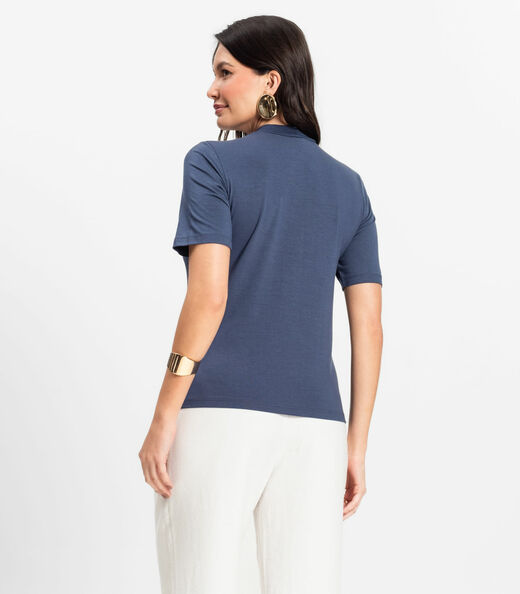 Blusa Feminina Básica em Malha Visco Rovitex Azul