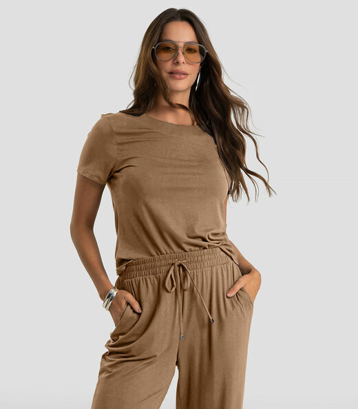 Conjunto Feminino Blusa E Calça Dianna Marrom