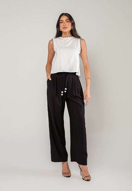 Regata Alfaiataria Com Renda nas Cavas E Gola Branco Salvatore