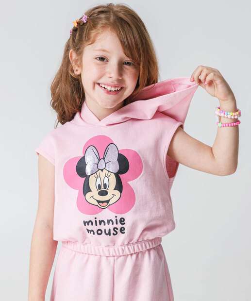 Conjunto Infantil Moletinho Minnie Rosa Tam 4 a 10