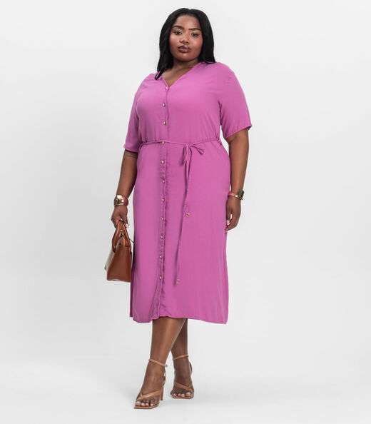 Vestido Chemise Longo Plus Size Secret Glam Rosa