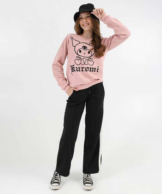 Blusão Infantil Moletom Kuromi Tam 10 a 16 Rosa