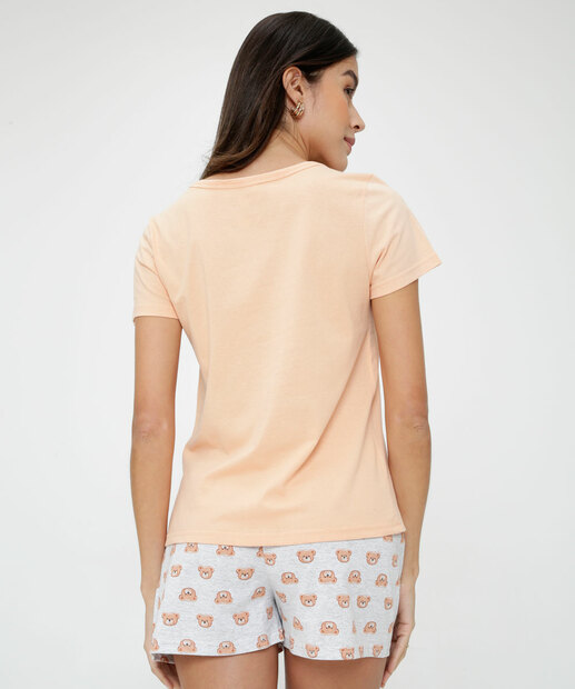 Pijama Feminino Urso Manga Curta Marisa
