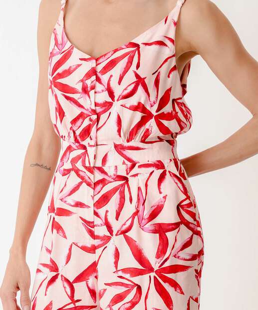 Macacão Feminino Pantacourt Estampado Marisa Vermelho