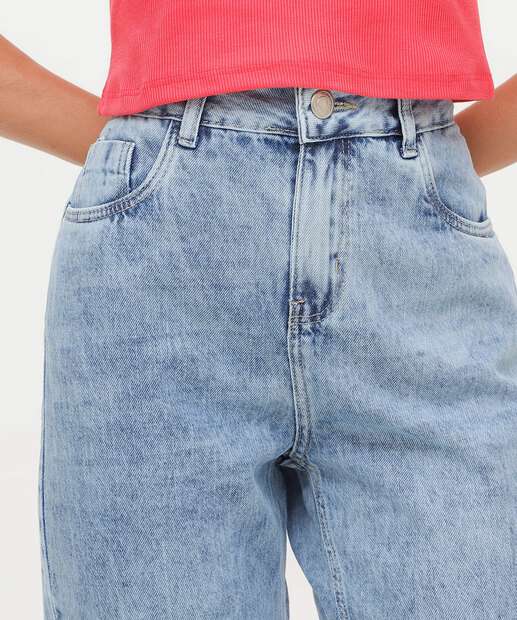 Calça Jeans Reta Feminina Bolsos 