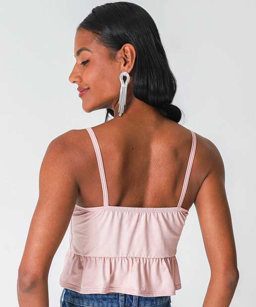 Blusa Cropped Feminina com Babado Marisa Rosa