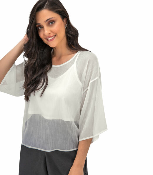 Blusa Feminina Com Cropped Chiffon Rovitex Bege