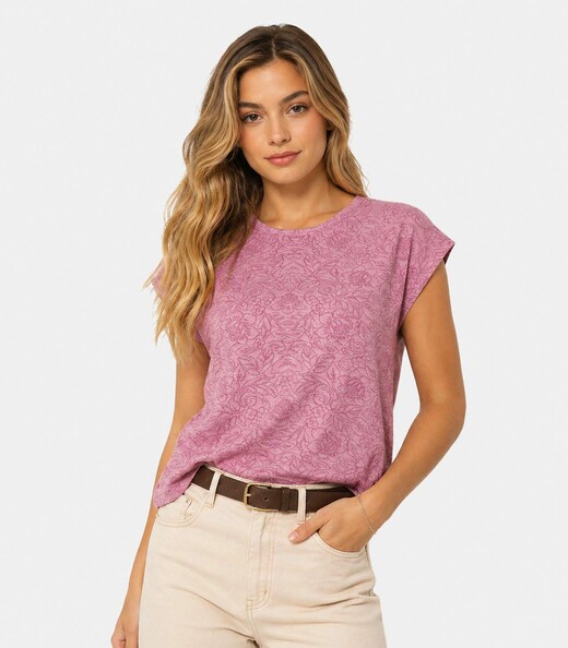 Image_Blusa Feminina Em Florida Malha Infinita Cor Rosa