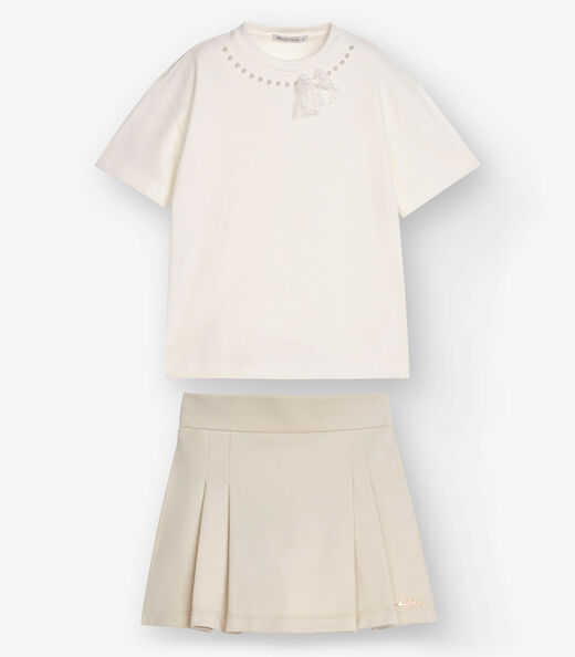 Conjunto Camiseta com Shorts Saia Trick Nick Bege