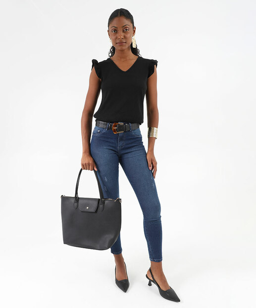 Blusa Regata Feminina Textura Babado Marisa 