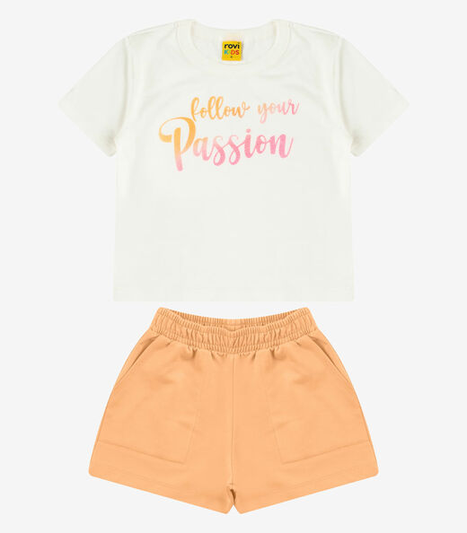 Conjunto Blusa com Shorts Meia Malha Rovi Kids Bege