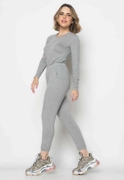 Conjunto Comfy Com Blusa Manga Longa e Jogger Recorte Malha Mescla Salvatore Fas