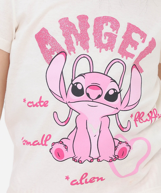 Blusa Infantil Stitch Angel Tam 4 a 10 Off White