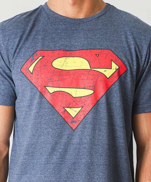 Camiseta Masculina Manga Curta Super Homem Warner Bros Azul