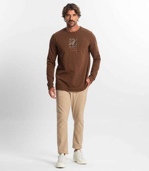Camiseta Masculina Manga Longa Diametro Marrom
