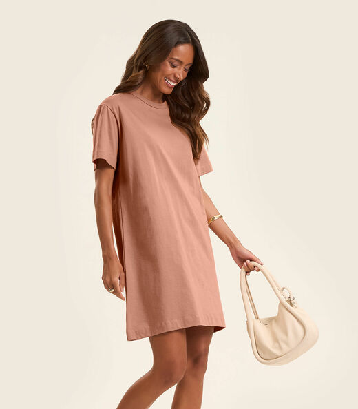 Vestido Básico T-Shirt Feminino Rovitex Marrom