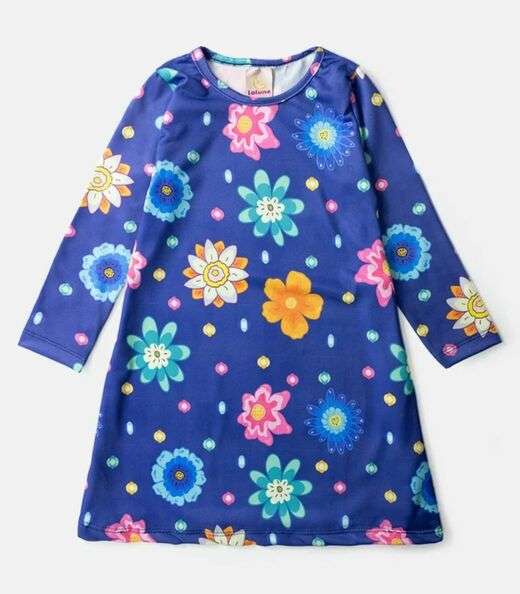 Vestido Infantil Manga Longa Em Suplex Laluna Azul