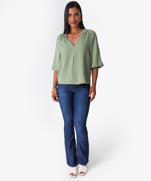 Blusa Feminina Manga 7/8 Textura Marisa Verde
