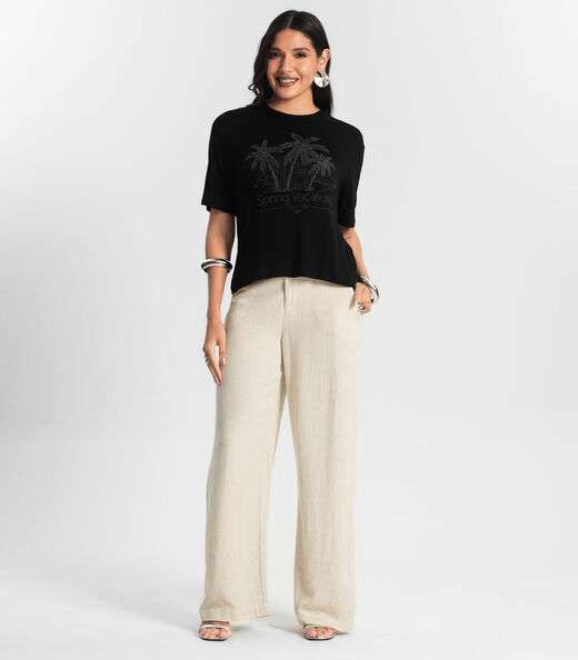 Blusa Feminina Over com Estampa e Glitter Preto