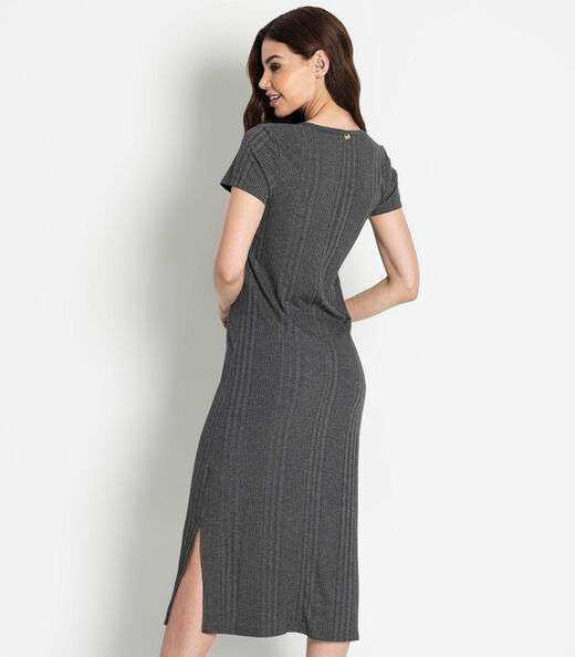Vestido Feminino Midi Básico Rovitex Cinza