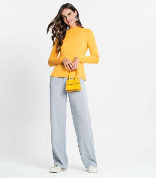 Blusa Feminina Manga Longa Gola Alta Rovitex Amarelo